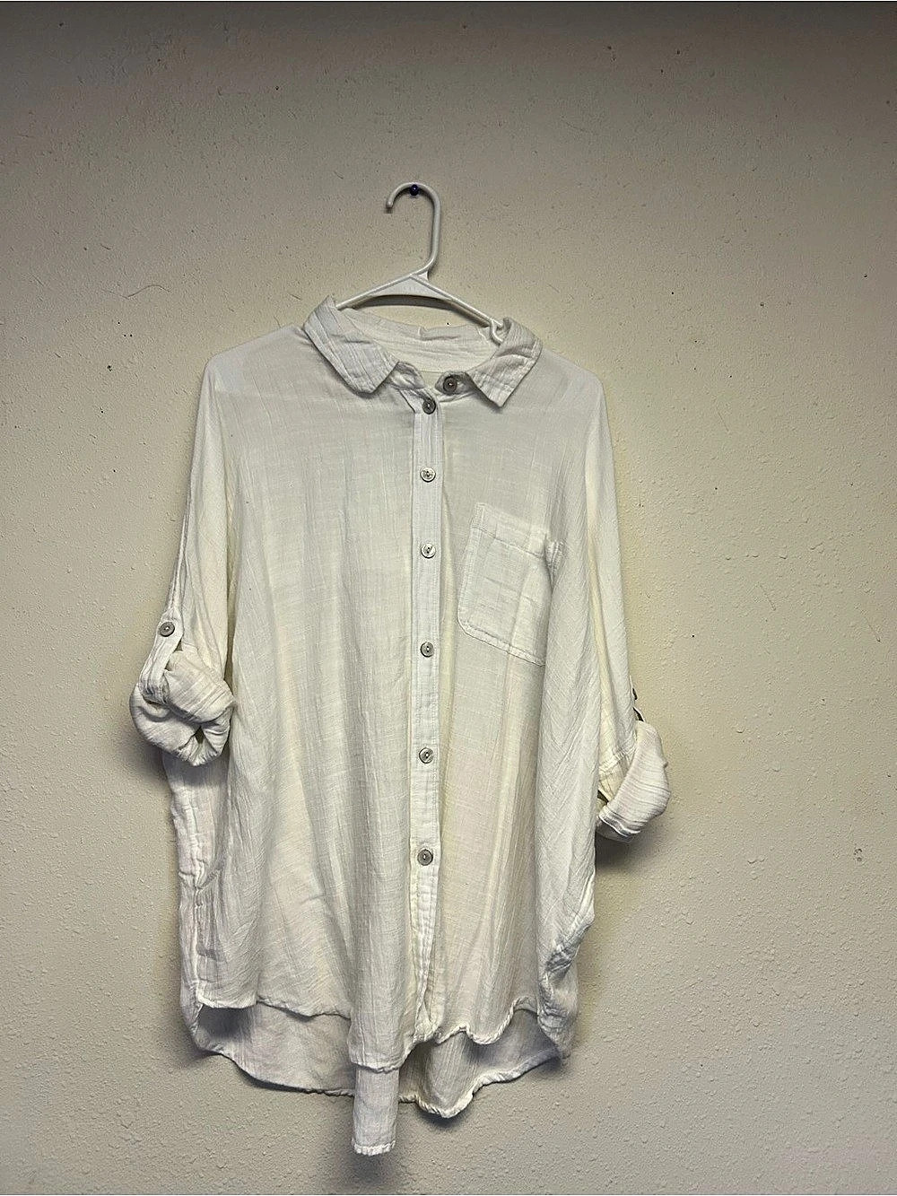 American Eagle White Oversized Button Down Shirt Size S